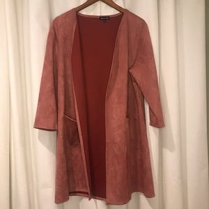 Olivia Blu Dusty Rose open front faux suede jacket